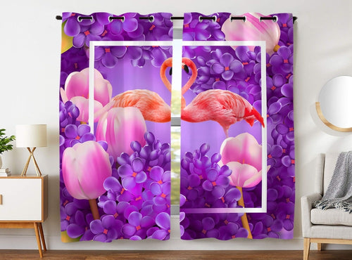 Purple Tropical Flamingo Curtain (2 Panel)