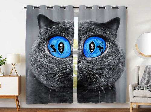 Funny Grey Cat Curtain (2 Panel)