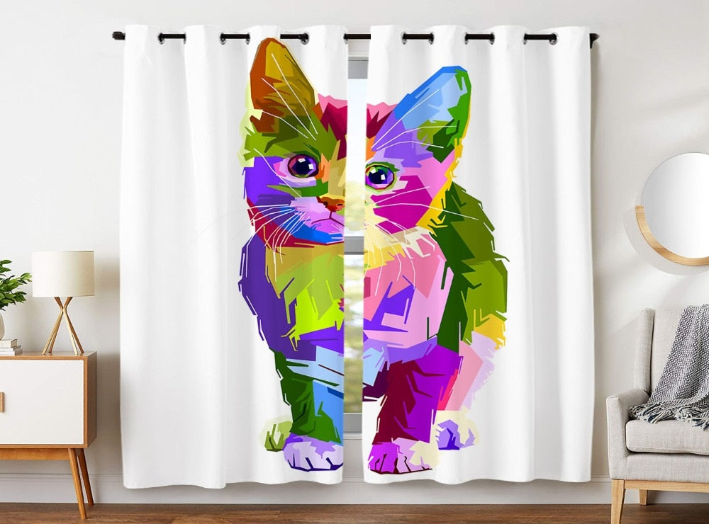Colorful Cute Cat Curtain (2 Panel)