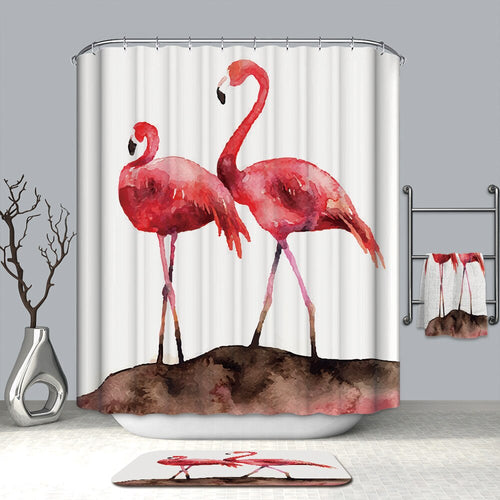 3D Red Flamingo Curtain