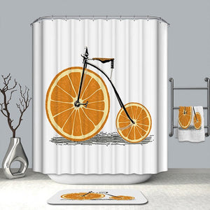 3D Orange Wheel Bicycle Curtain